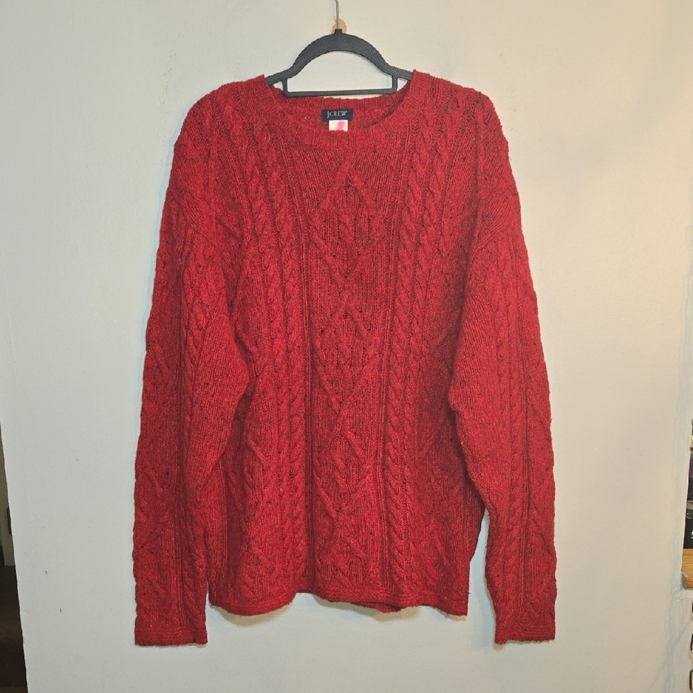 J. Crew Men’s Fisherman Cable Knit Speckled Wool Vintage Pullover Sweater NWOT